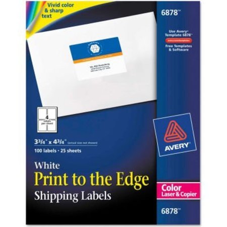 AVERY Avery® Shipping Labels for Color Laser & Copier, 3-3/4 x 4-3/4, Matte White, 100/Pack 6878